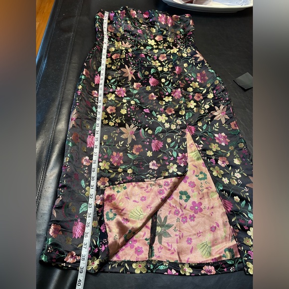 Lulus Make A Move Dress, Size Large, Satin Floral Jacquard Strapless Midi Black - Picture 15 of 16